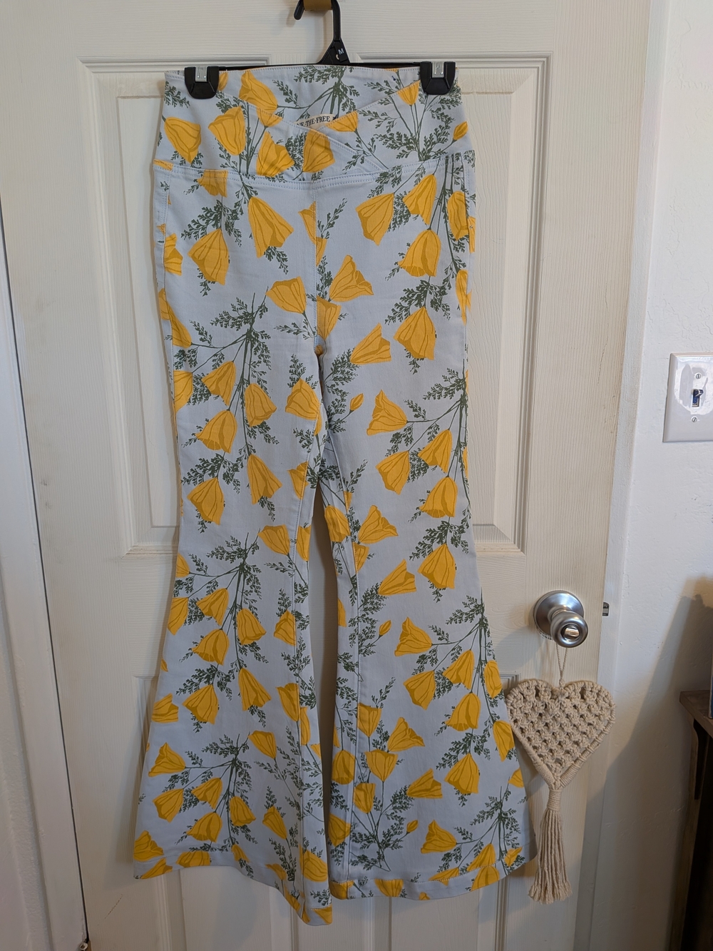 We The Free Light Blue Pants with Yellow Floral Print